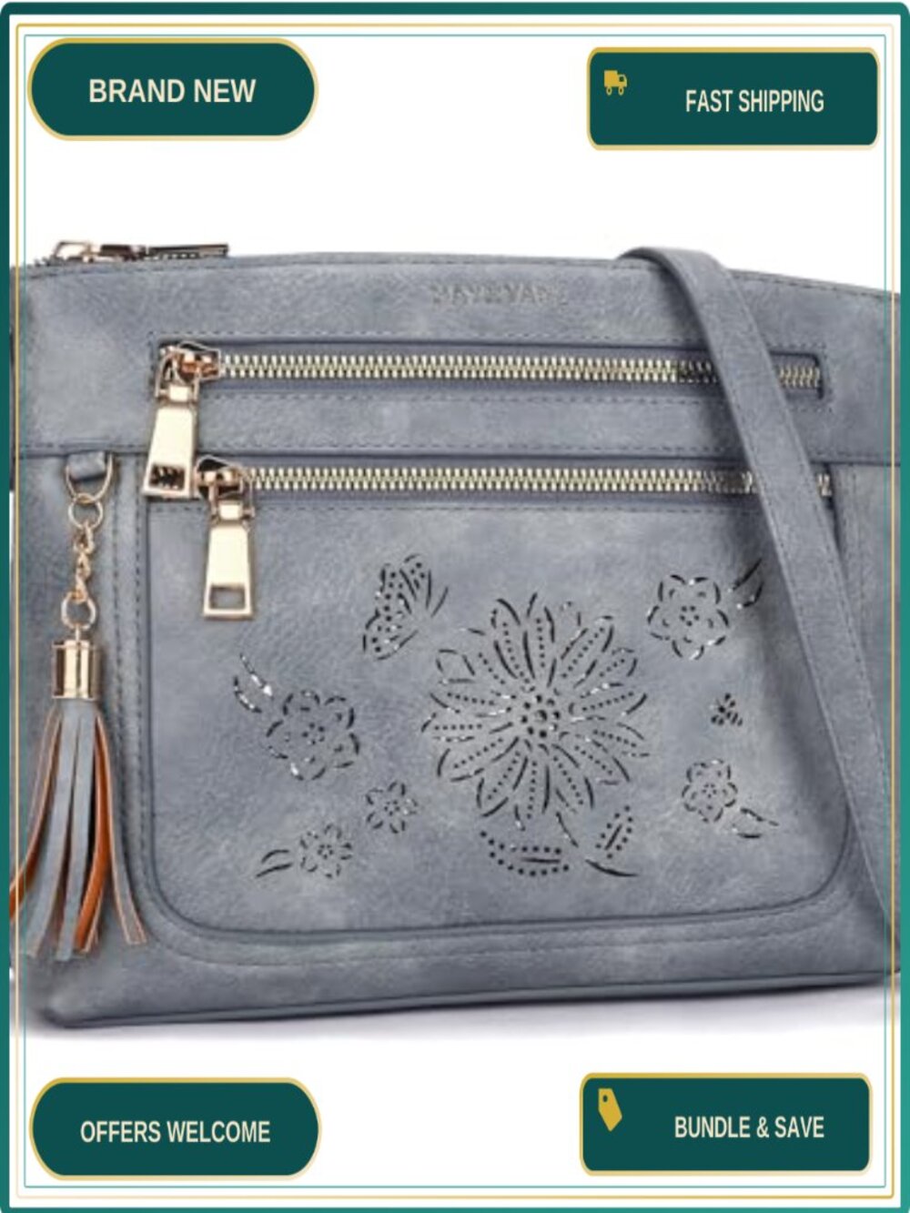 Vegan Leather Crossbody Bag Tassel Multi Pocket Small Purse